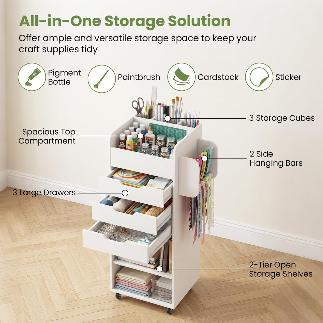 Giantex Craft Storage Cart - Utility Organizer Cart with 3 Drawers