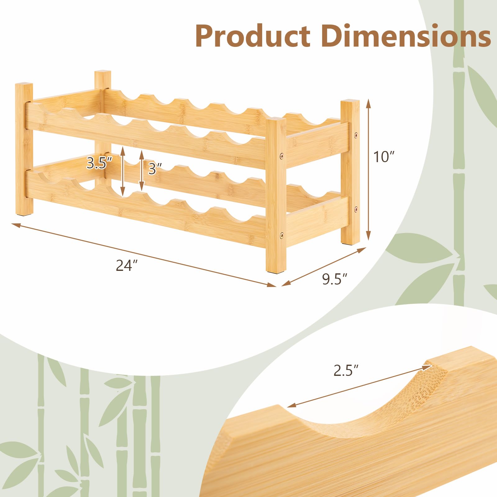 Giantex Bamboo Wine Rack, 2/3 Tier 12/18 Bottle Wine Storage Cabinet Shelf