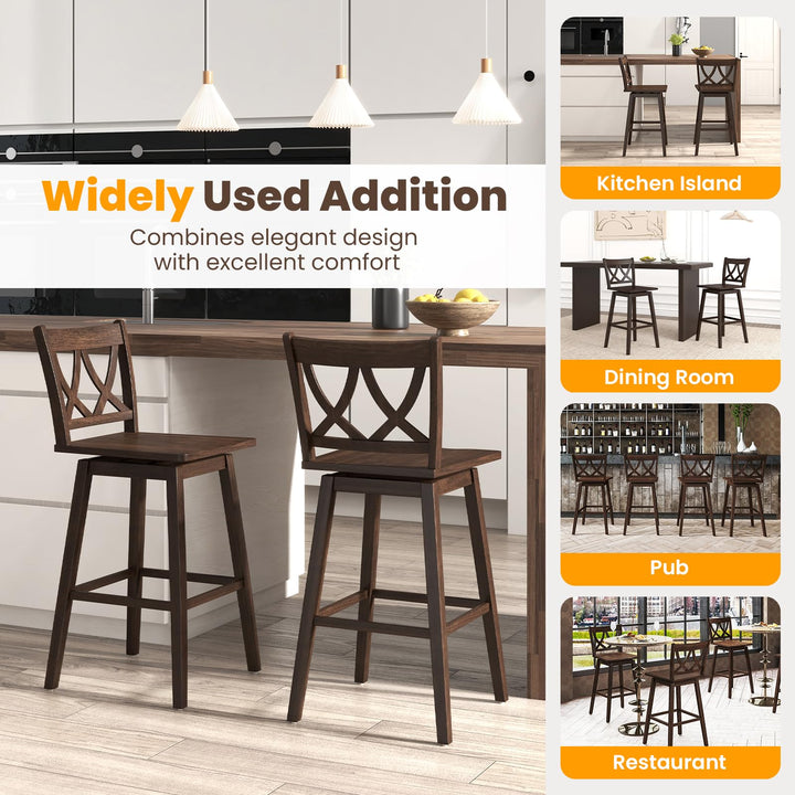 Giantex 29" Bar Stools Set of 2/4, Swivel Wooden Bar Chairs with Rubber Wood Frame, for Kitchen Island, Restaurant & Pub, Dark Grey