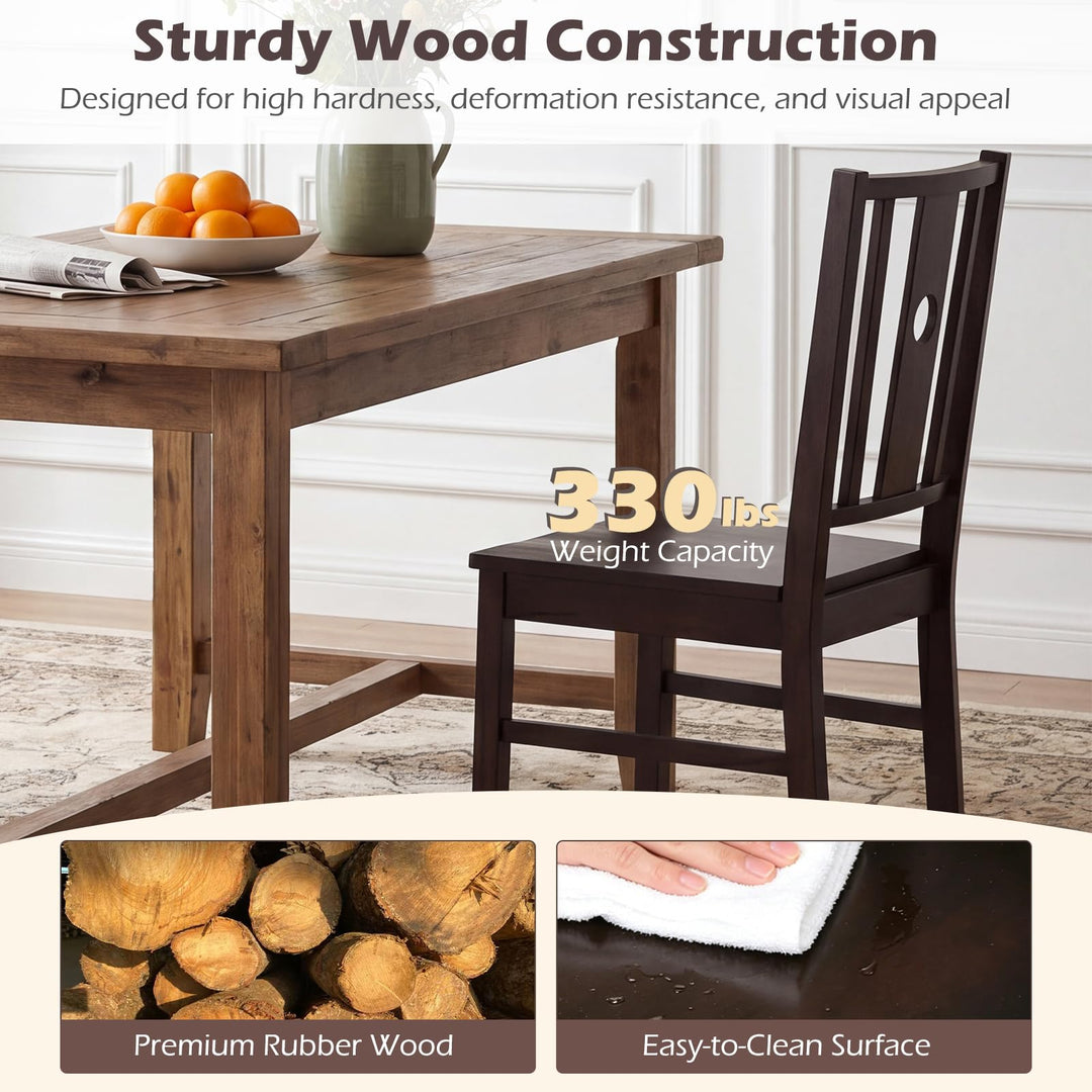 Giantex Solid Rubber Wood Kitchen Chairs with Slatted Curved Backrest &amp; Wide Seat (2/4)