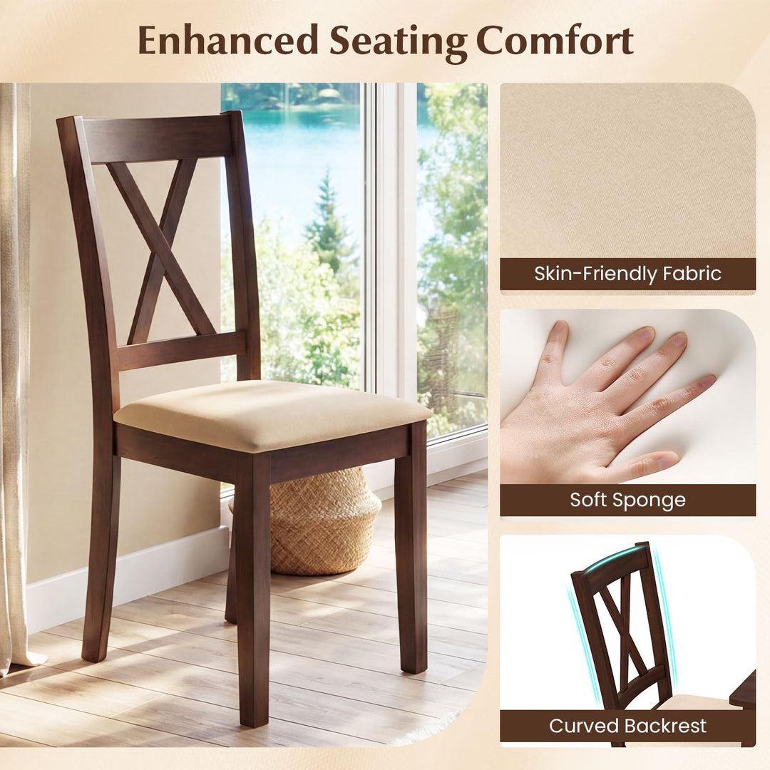 Giantex Upholstered Wooden Dining Chairs Set of 4 with Solid Rubber Wood Frame