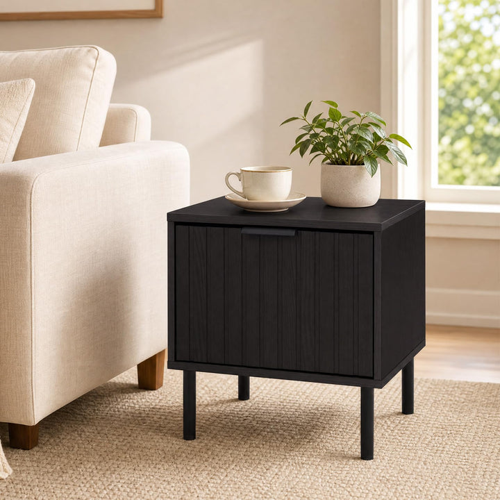 GIANTEX Modern Nightstand w/Vertical-Striped Storage Drawer (1/2)
