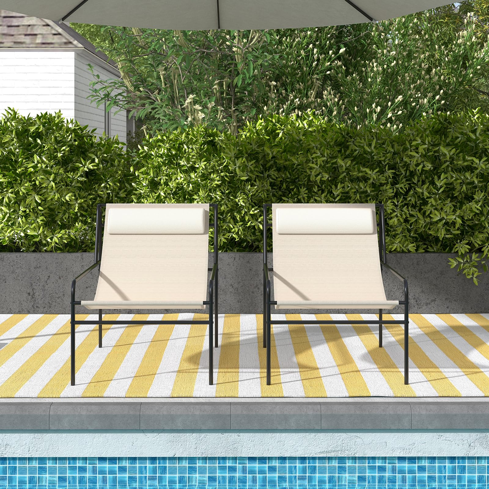 Giantex Patio Sling Lounge Chair, Modern Sling Accent Chair with Removable Headrest Pillow
