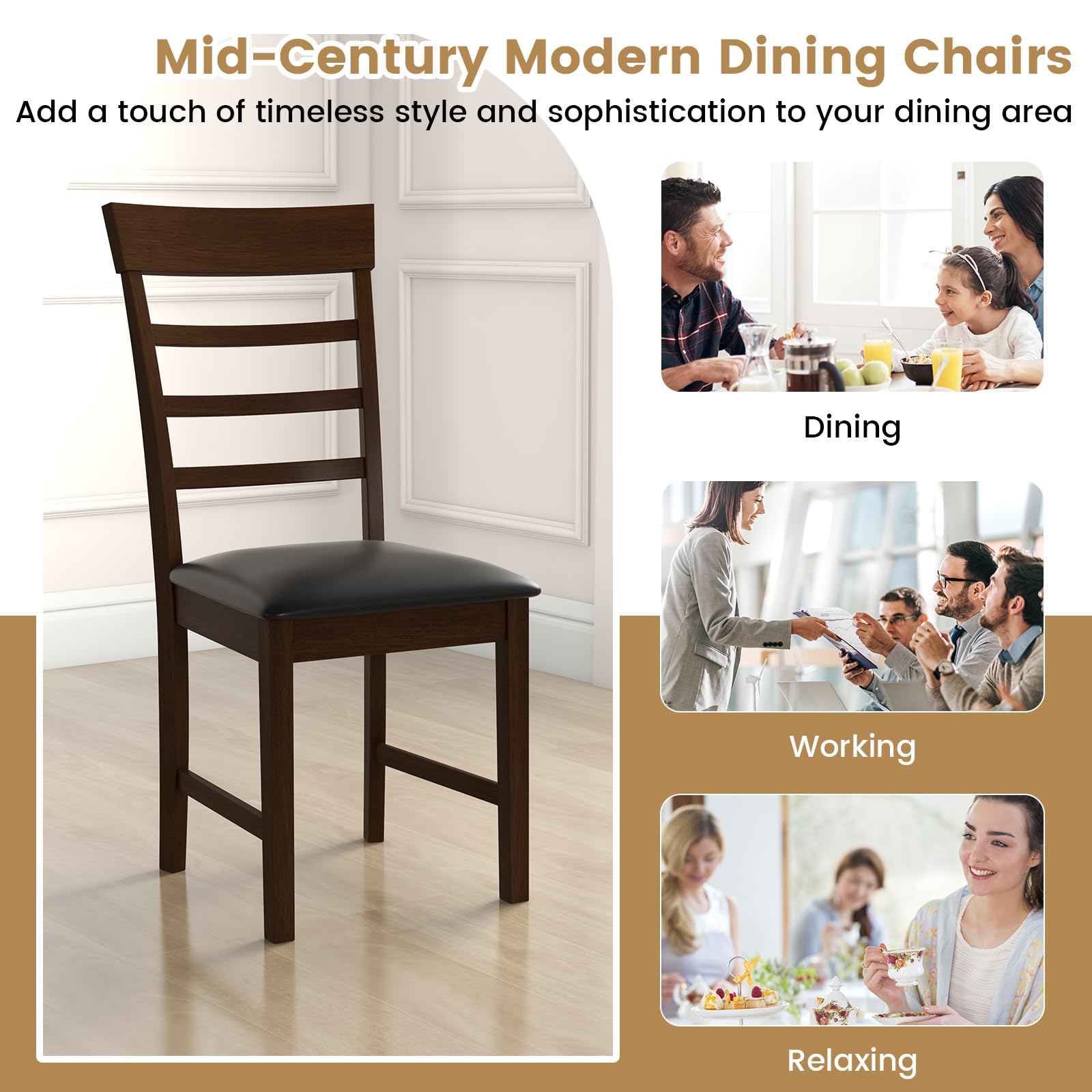 Giantex Wooden Dining Chairs Set of 2/4, PU Leather Upholstered Kitchen Chairs w/Rubber Wood Frame
