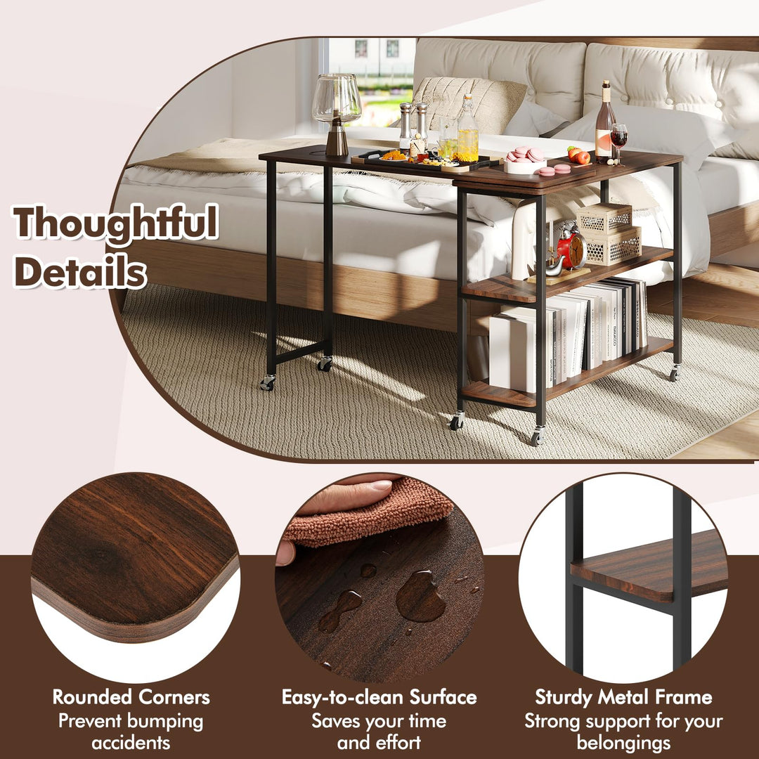 Giantex 360° Free Rotating Sofa Side Table with 2-Tier Storage Shelves