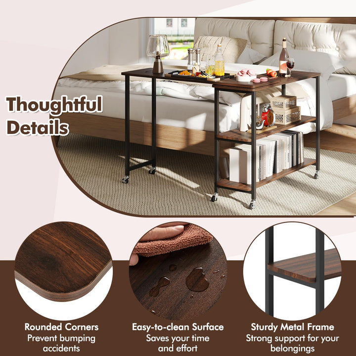 Giantex 360° Free Rotating Sofa Side Table with 2-Tier Storage Shelves