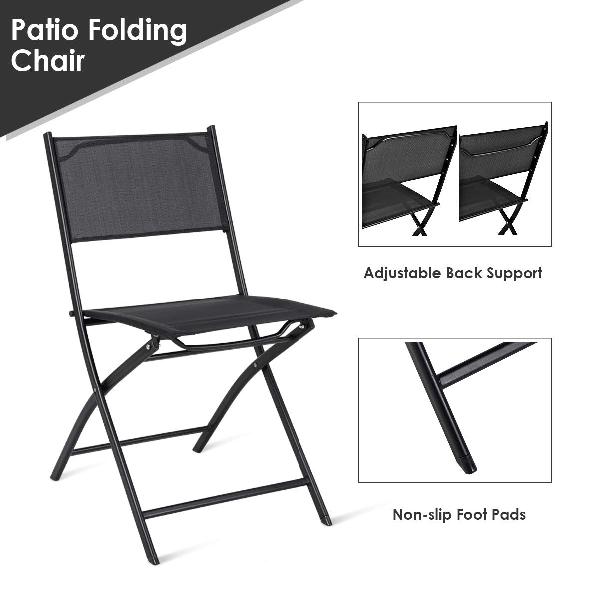 Giantex 4 PCS Folding Patio Chairs, Rust-Proof Steel Frame & Space Saving (Black)