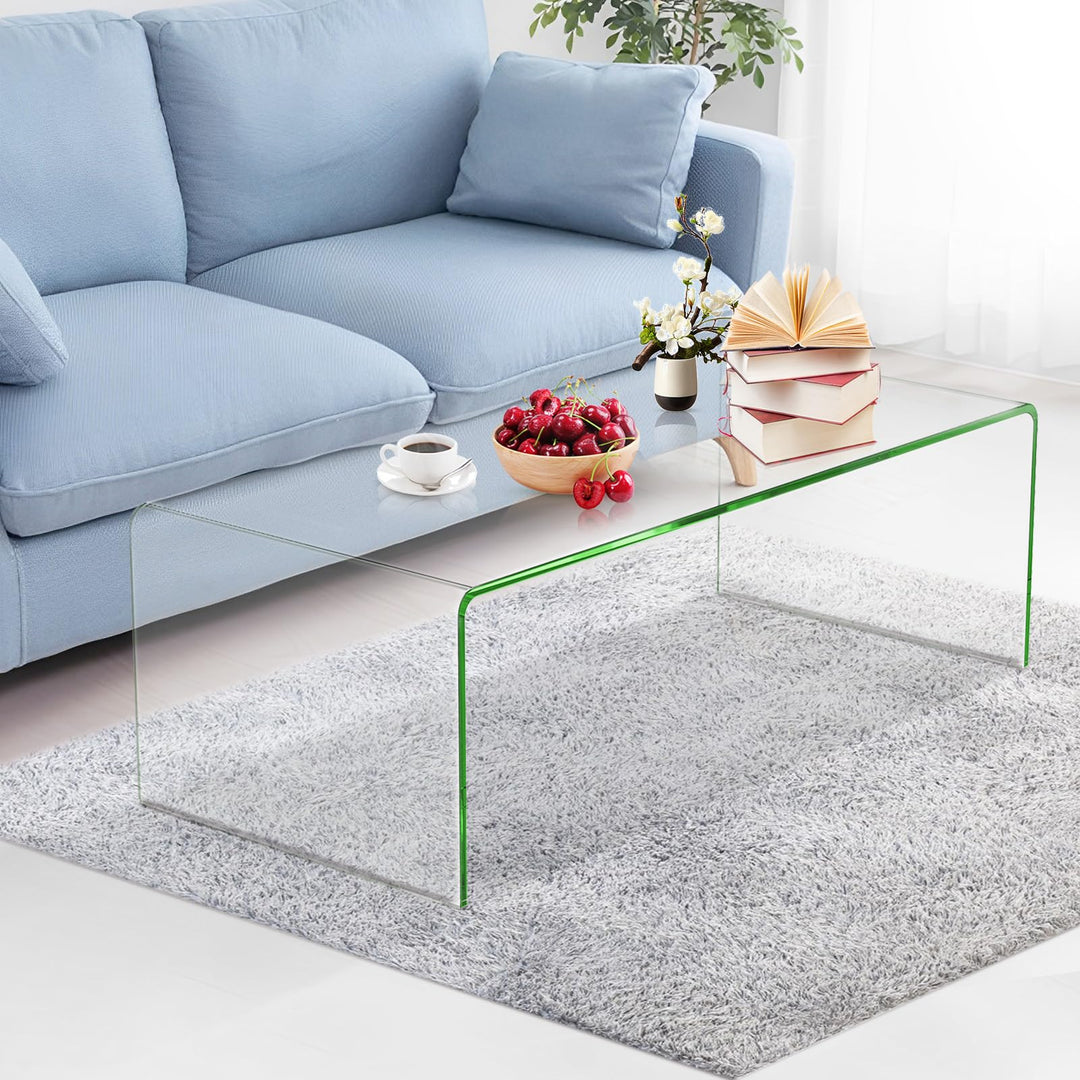 Giantex 42 x 19.7 Inch Clear Tempered Glass Coffee Table with Rounded Edges