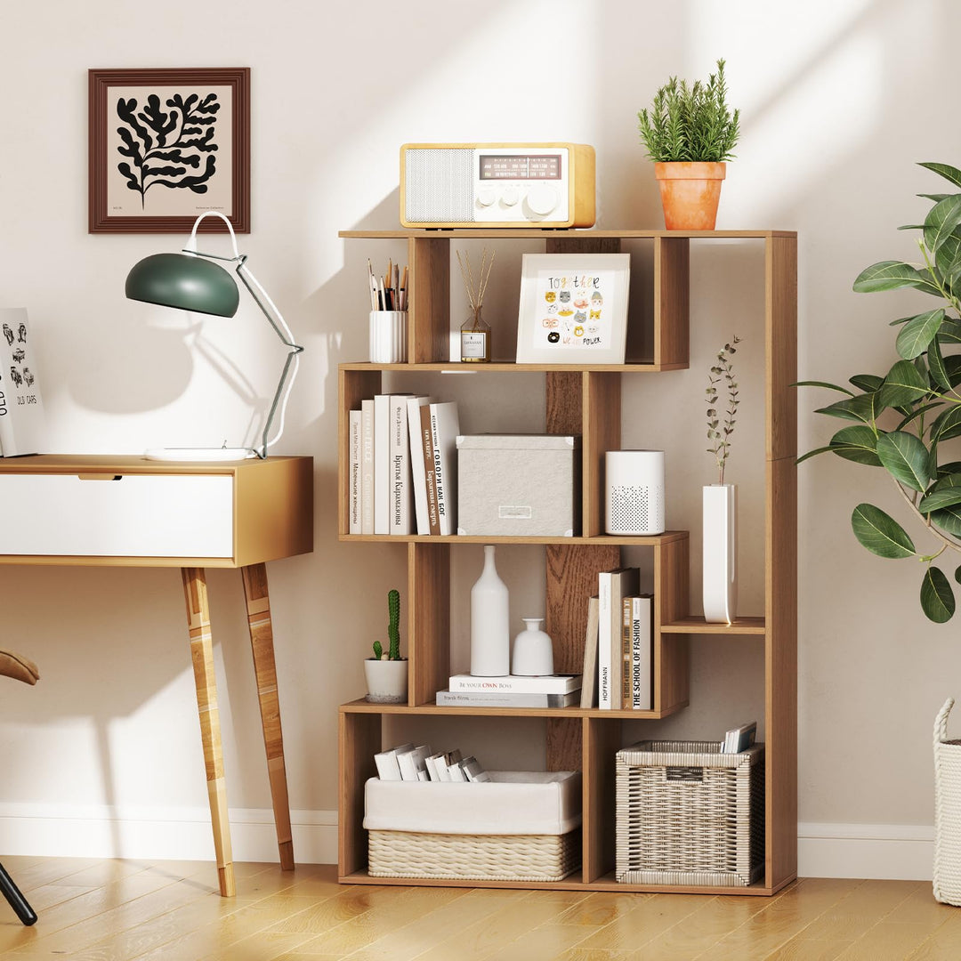 Giantex 6-Cube S-Shaped Bookshelf, 47" Open-Back Geometric Bookcase w/Anti-tip Kits