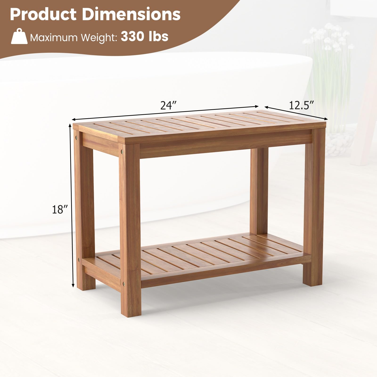 24 Inch Waterproof Bathroom Spa Bathing Seat Foot Rest Entryway Bench