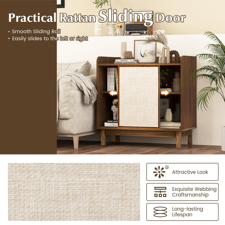 Giantex Sideboard Cabinet, Farmhouse Buffet Storage Cabinet with Sliding Rattan Door, 2 Adjustable Shelves