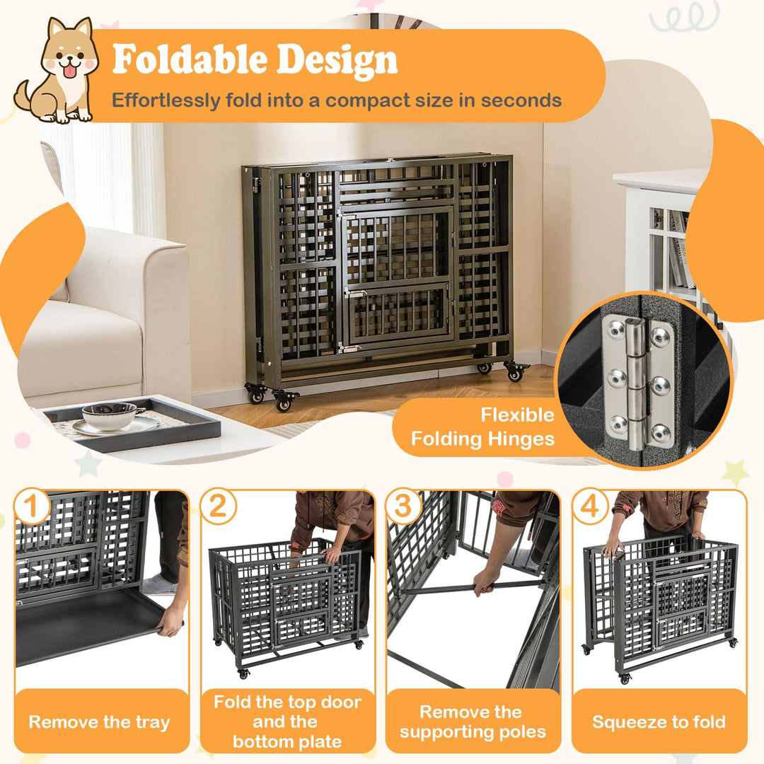 Giantex Foldable Metal Dog Crate - Heavy Duty Dog Cage