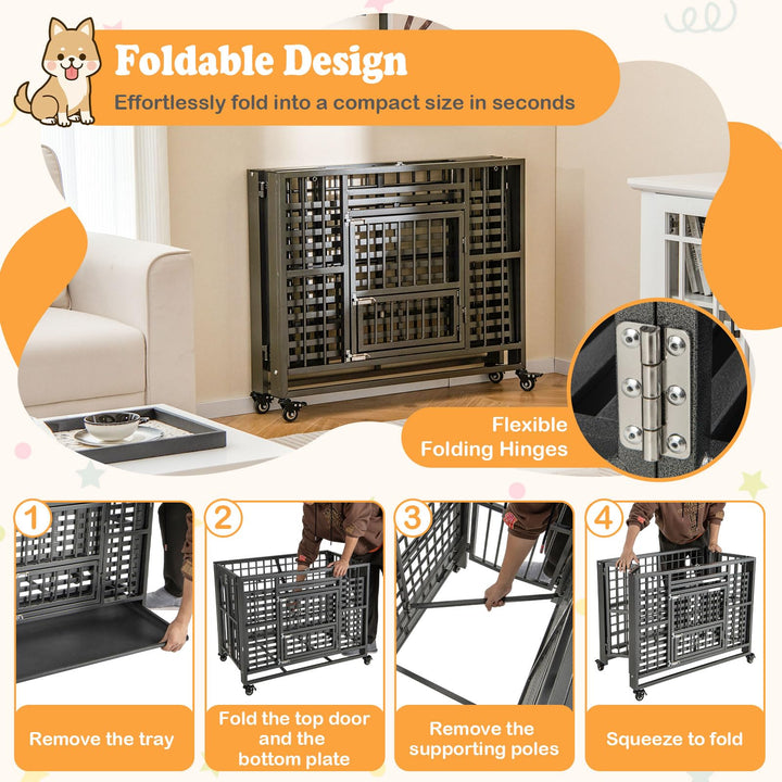 Giantex Foldable Metal Dog Crate - Heavy Duty Dog Cage