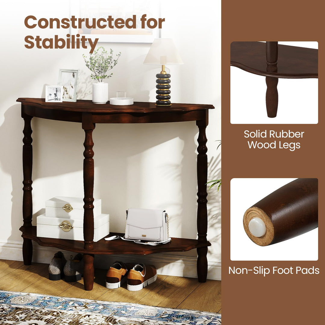 Giantex 42 Inch Half Moon Console Table with Shelf and Rubber Wood Legs