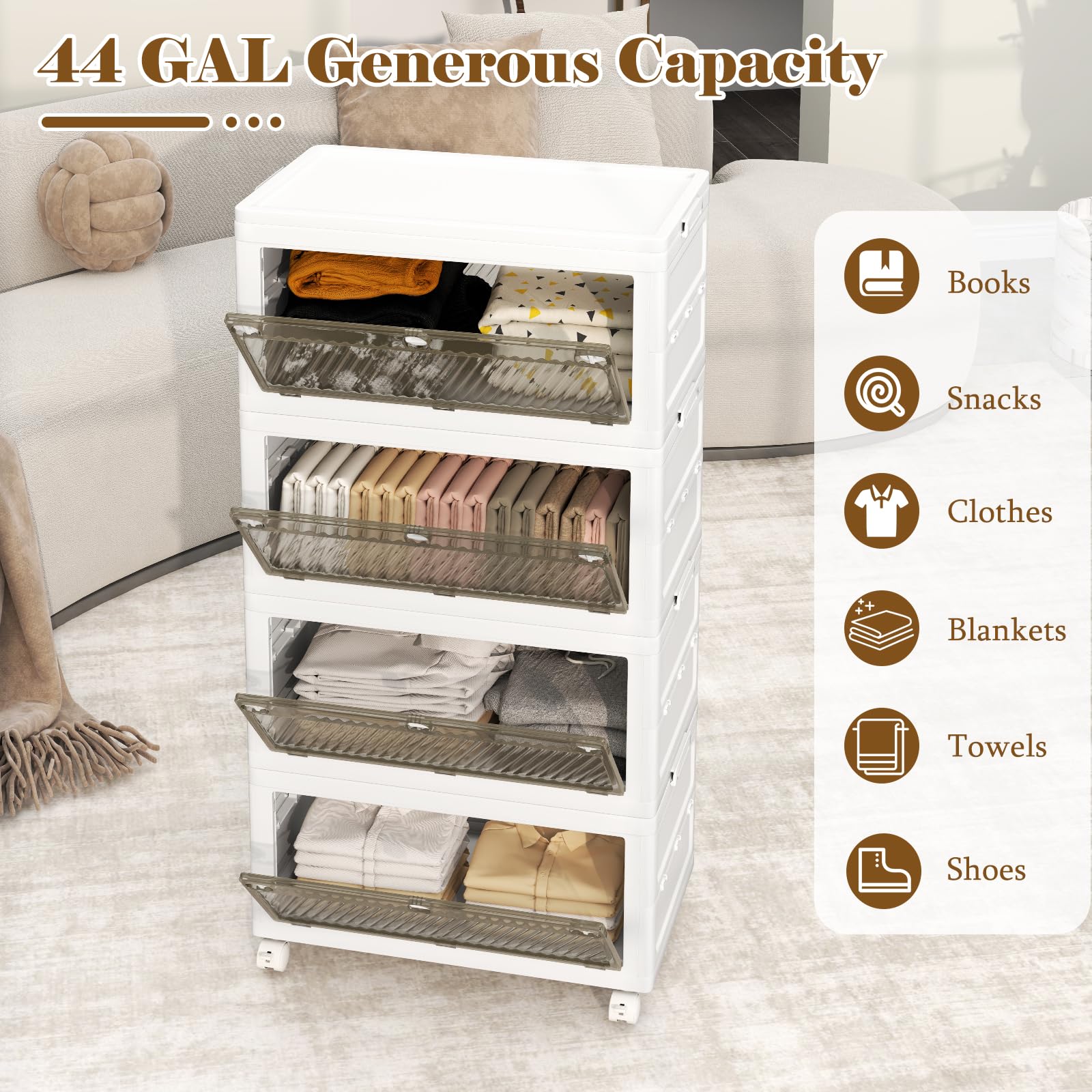 Giantex 44 Gal Plastic Storage Bins with Lids for Living Room