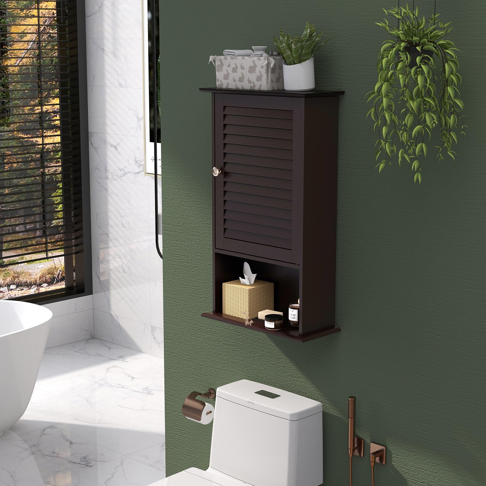 Giantex Bathroom Wall Mount Cabinet - Over The Toilet Storage Organizer with Single Door and Adjustable Shel
