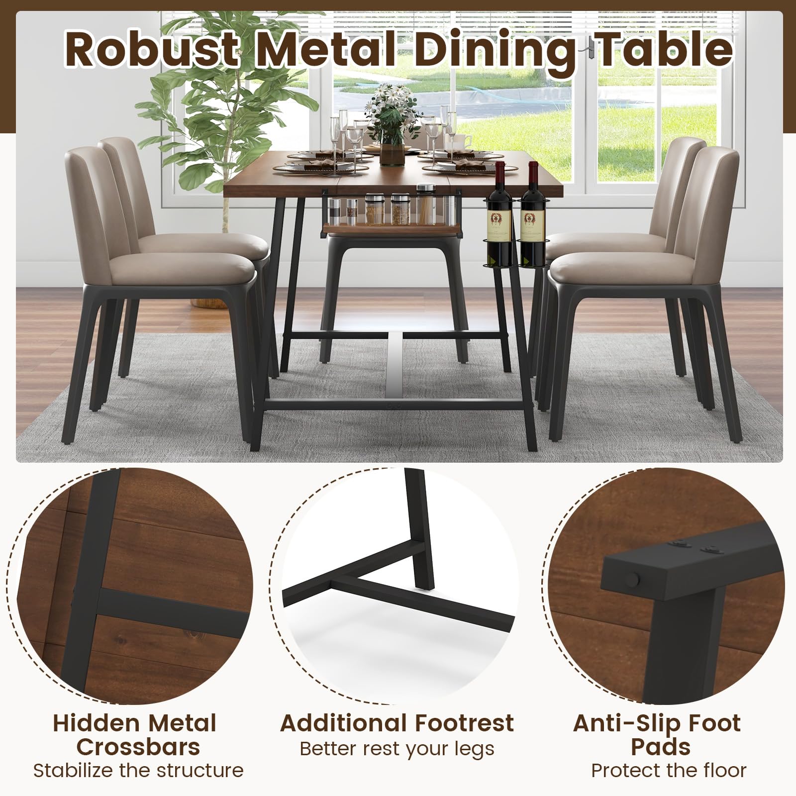 Giantex 72-Inch Dining Table for 5-7, Rectangular Kitchen Table with 2-Bottle Wine Rack
