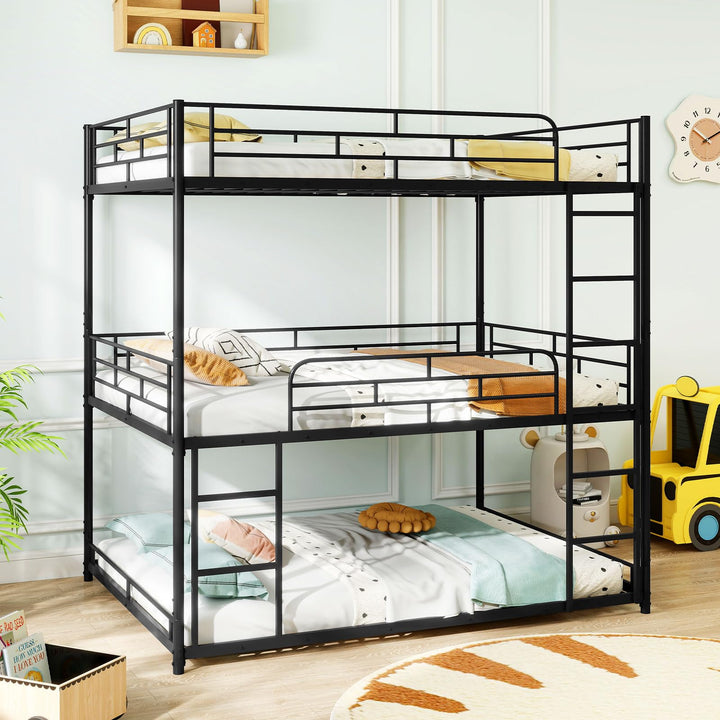 Giantex Metal Full Over Full Over Full Bunkbeds with Safety Guardrails & 2 Ladders