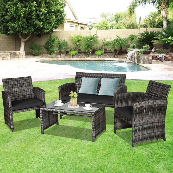 Giantex 4 Pc Rattan Patio Furniture Garden Lawn Sofa Cushioned Seat Mix Gray Wicker Conversation Sets