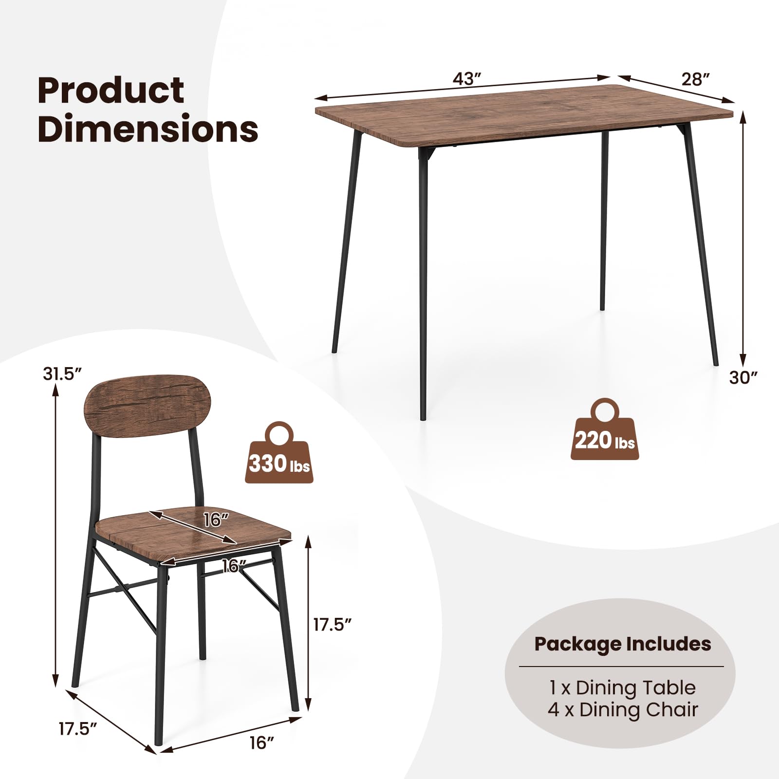 Giantex Dining Table Set for 4, Mid-Century Kitchen Furniture Set w/Kitchen Table, 4 Dining Chairs