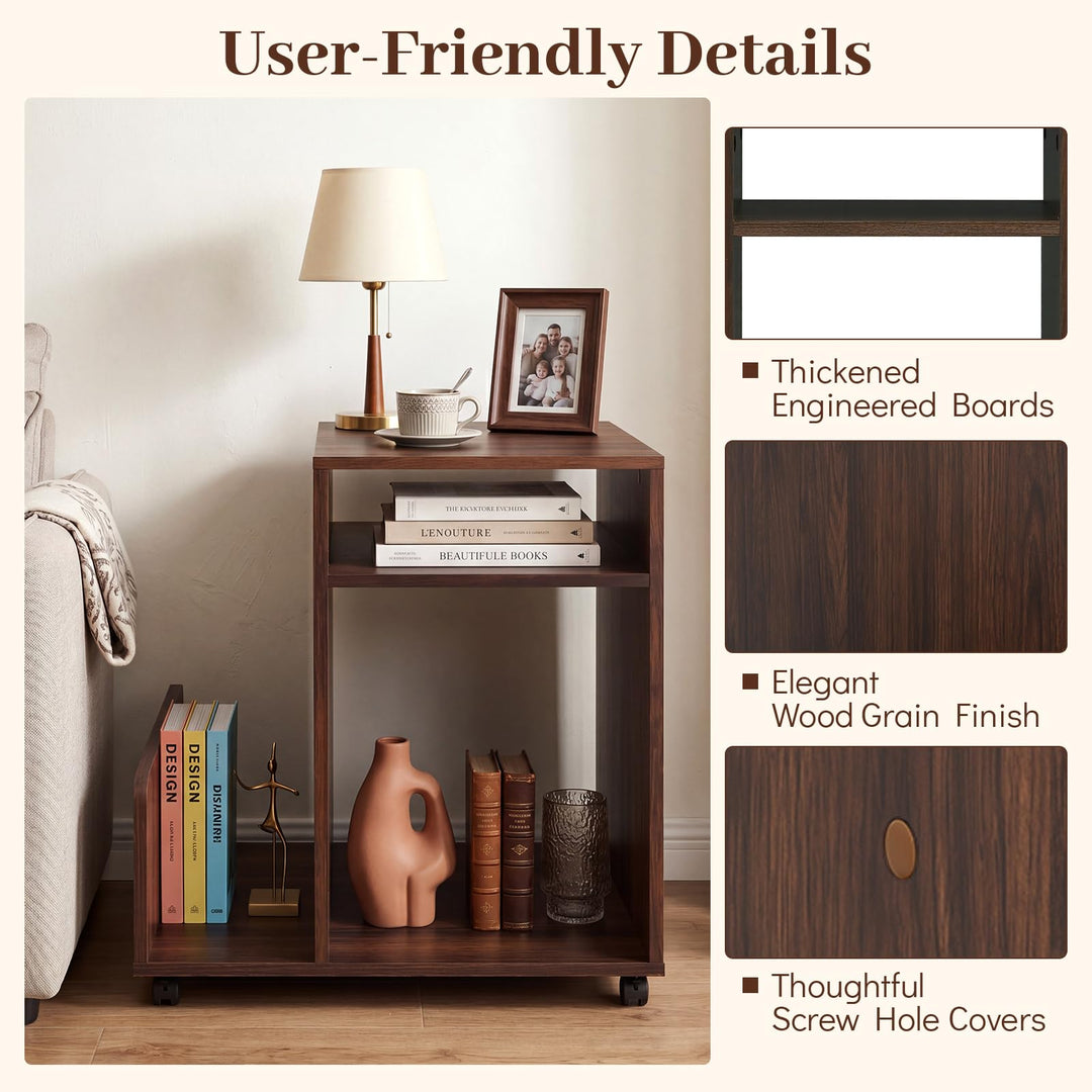 Giantex 3-Tier Rolling End Table w/Magazine Rack &amp; Open Storage Shelves (1/2)