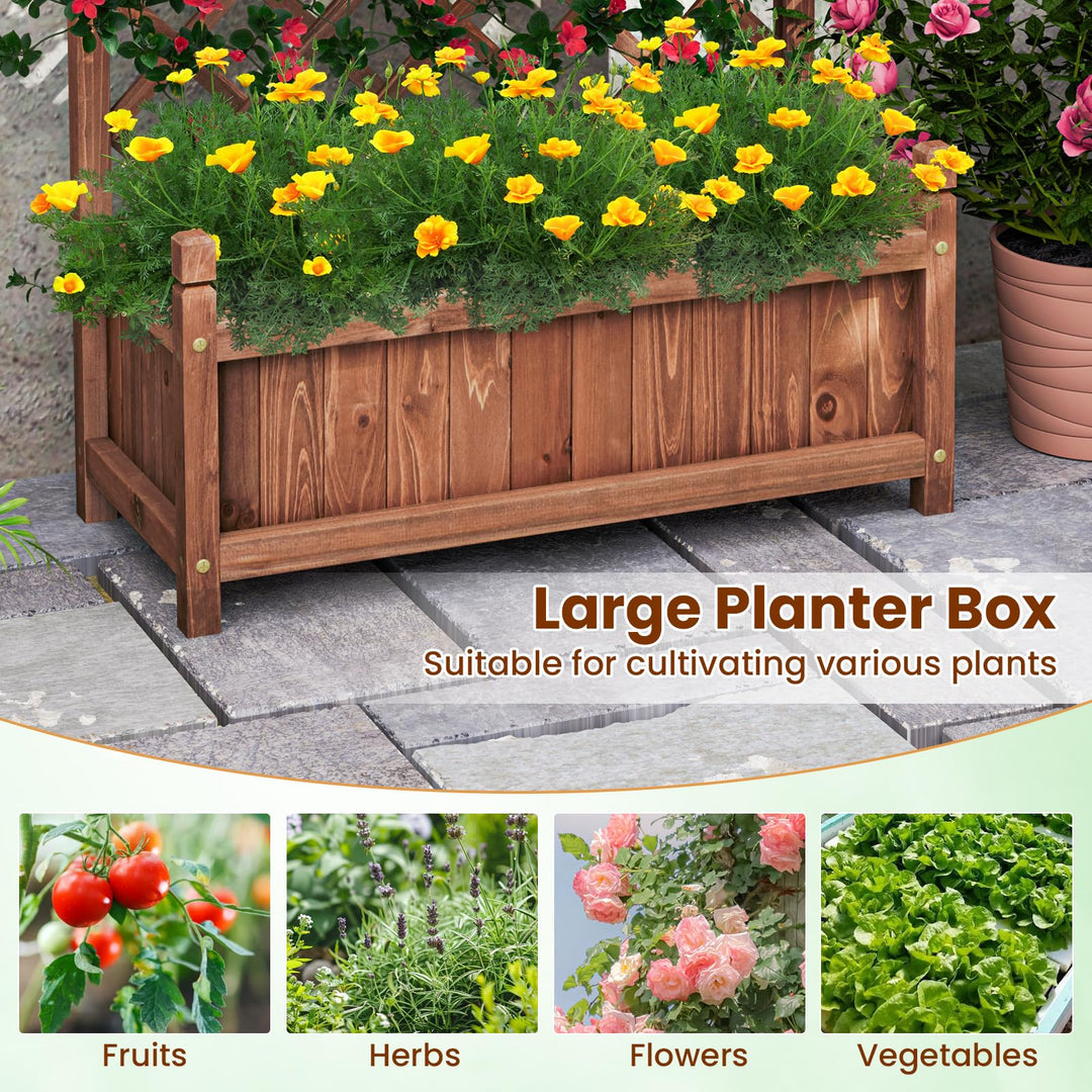 Giantex 60” Wooden Planter Container with Drainage Holes Trellis