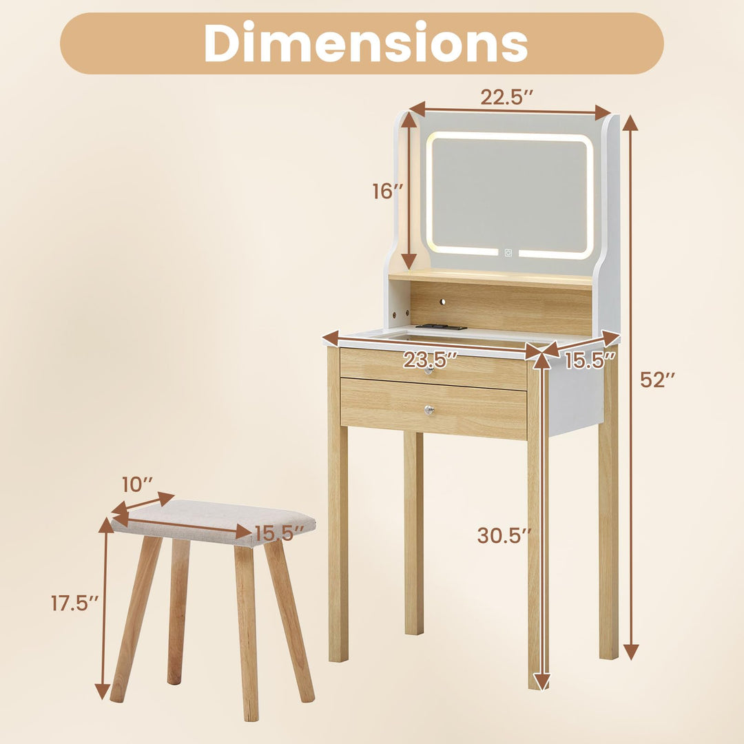 Small Vanity Desk with Mirror and Lights