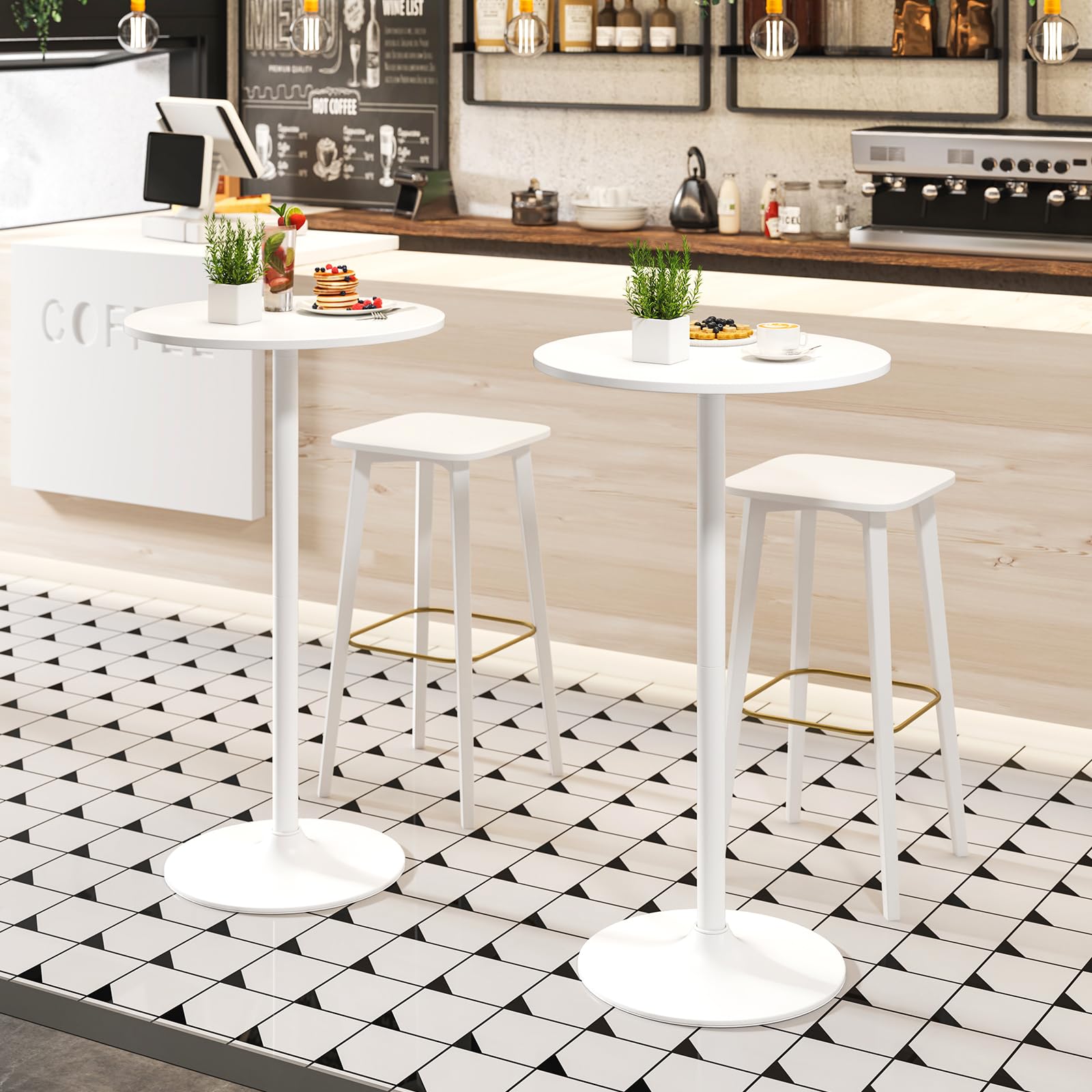 Giantex Two-in-one Bar Table with Detachable Pole, Metal Base, 24" Round Top, 40"/22" Two Convertible Height