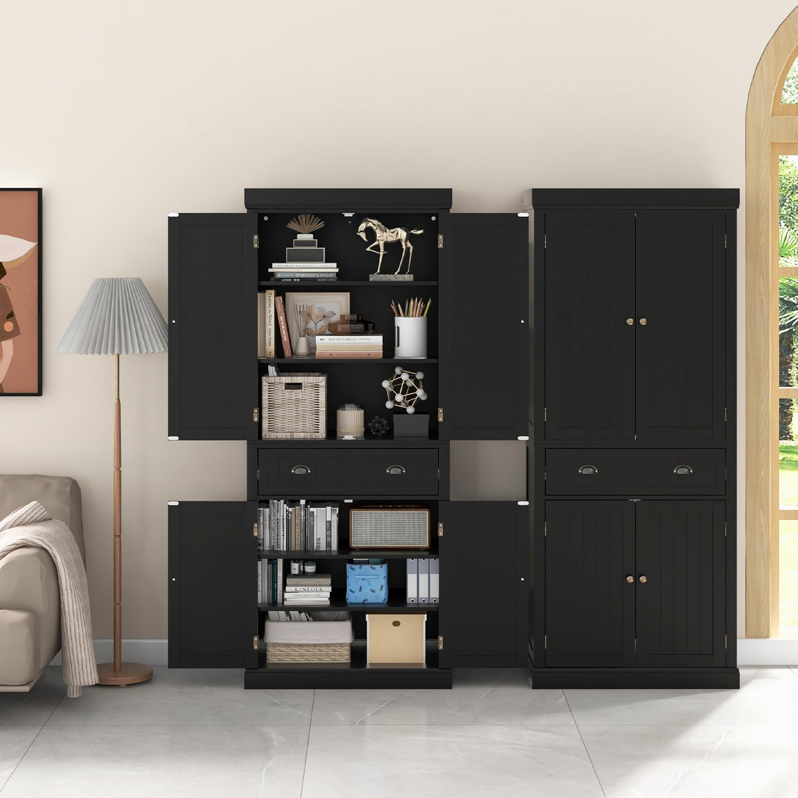 Giantex Pantry Organizers and Storage, 72" Tall Kitchen Cabinet with 2-Door Cabinets & Drawer, Buffet Sideboard