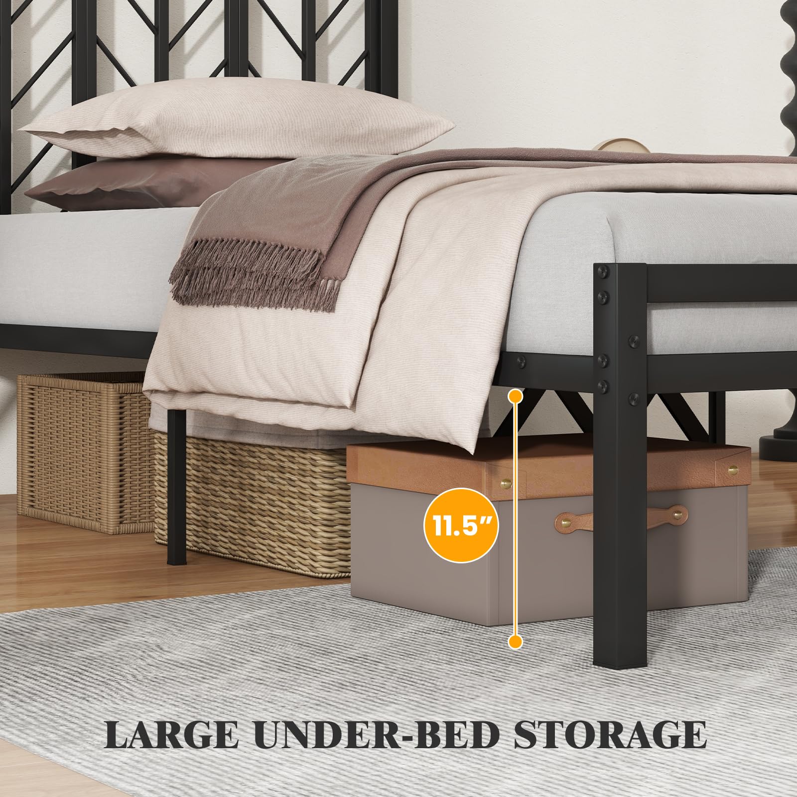 Giantex Bed Frames with Vintage Headboard, Metal Mattress Foundation for Storage
