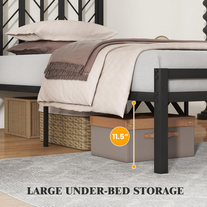 Giantex Bed Frames with Vintage Headboard, Metal Mattress Foundation for Storage