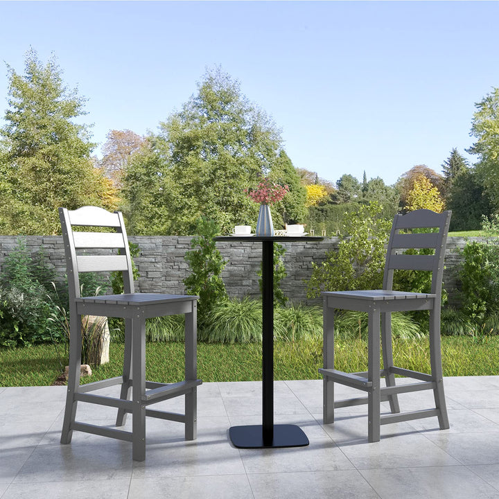 Giantex Outdoor HDPE Bar Stool, Patio Tall Bar Chair with Backrest and Footrest, 30 Inches Counter Height Barstools