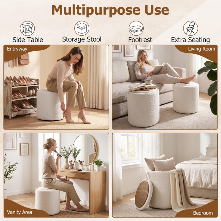 GIANTEX Round Storage Ottoman with Removable Lid for Bedroom Living Room