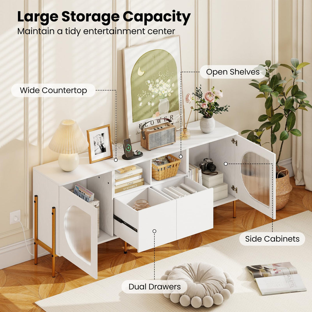 Giantex White TV Stand for TVs up to 70" Modern Entertainment Center with Power Outlets