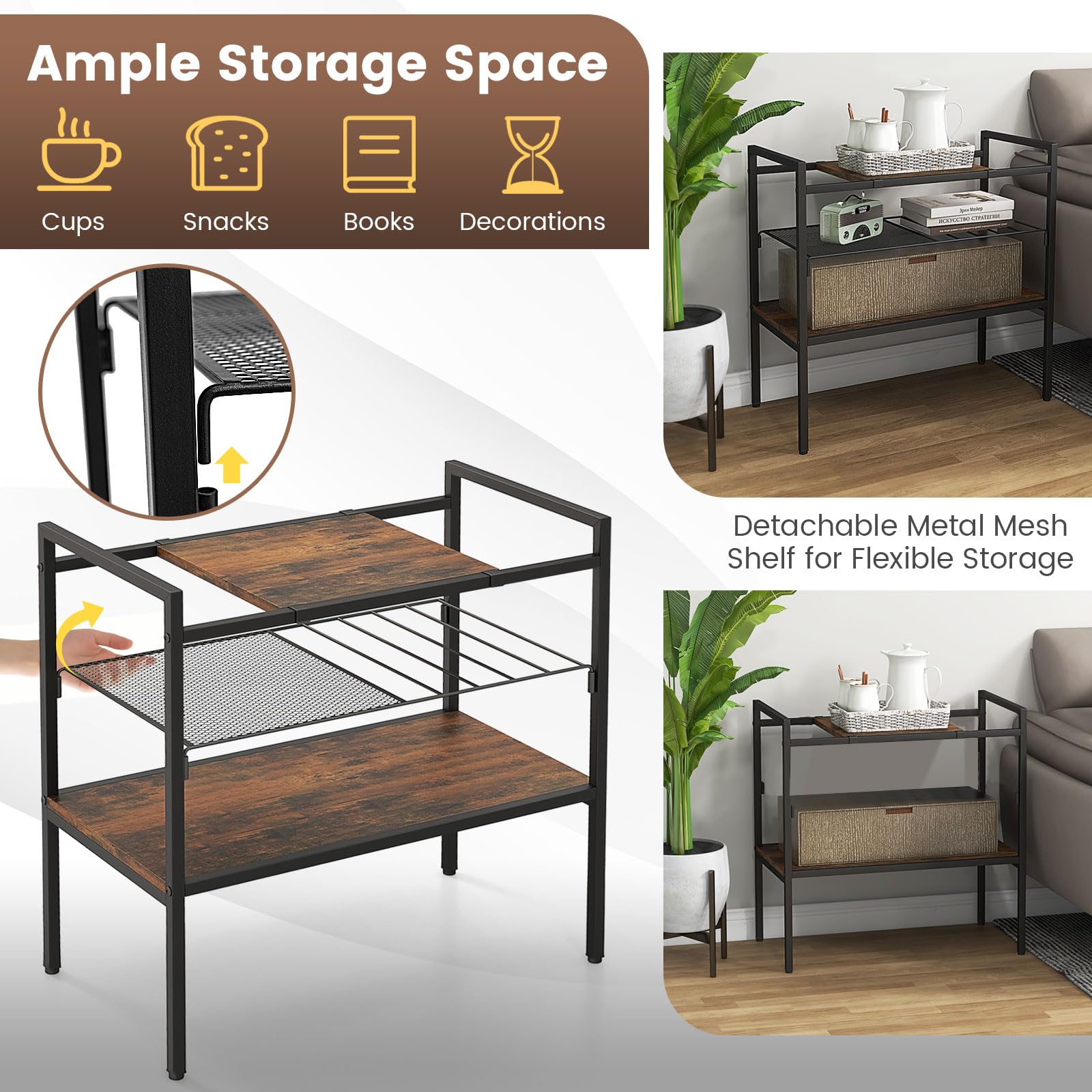 Giantex 3-Tier Storage Rack, 24" Compact Shelving Unit Storage Shelves with Unique Removable Panel for Different Heights