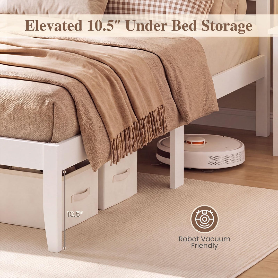 GIANTEX Full/Queen Size Wooden Bed Frame with Slatted Headboard