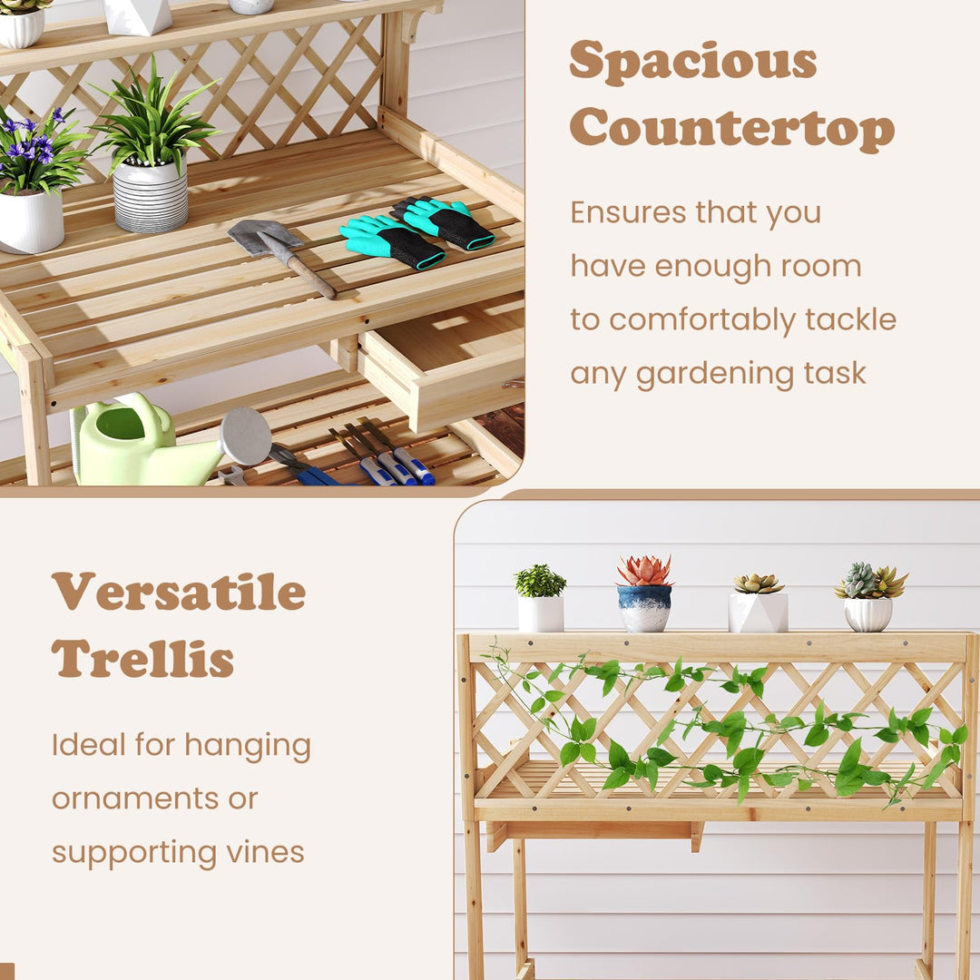 Giantex Wood Potting Table with 3 Tier Shelves
