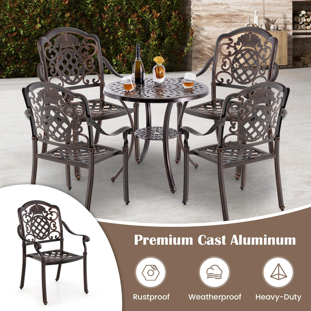 Giantex Patio Chairs Set of 2, Easy Assembly Stackable Cast Aluminum Outdoor Chairs with Armrest & Adjustable Footpads