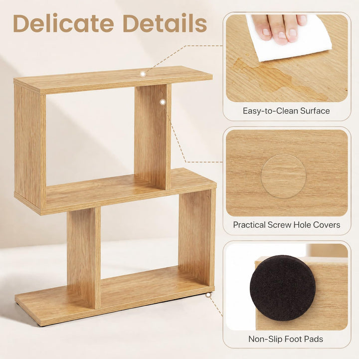 GIANTEX 3-Tier Wood S-Shaped Geometric Bookshelf