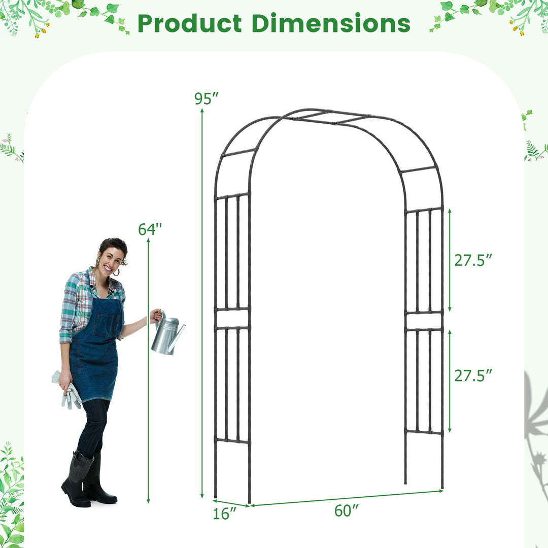Giantex Garden Arch Trellis, 60''W x 95''H Metal Arbor with Corrugated PE-Coated Steel Tubes for Climbing Plants Roses Ivy
