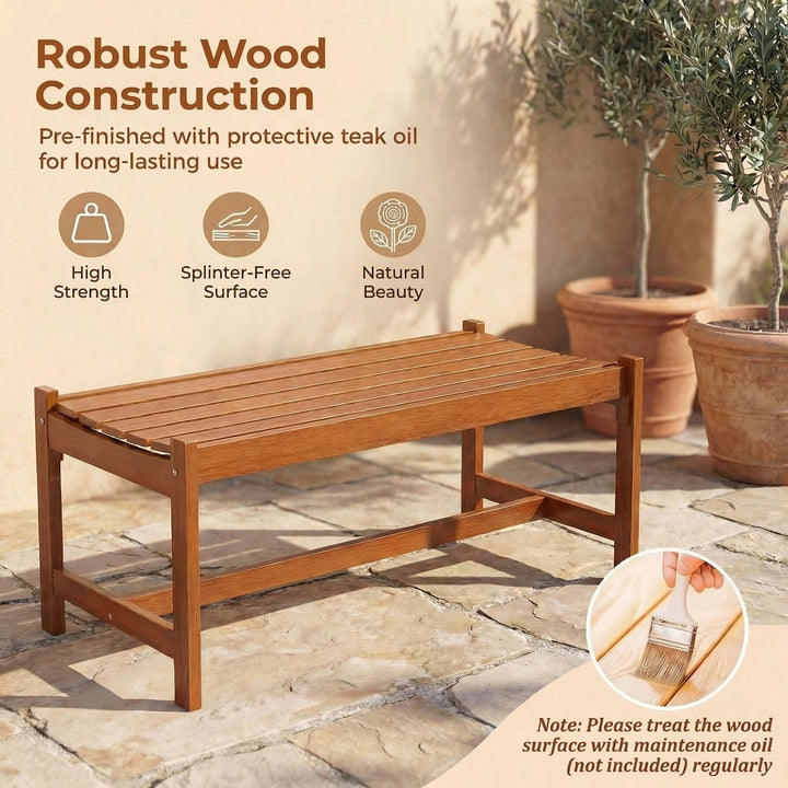 Giantex Solid Wood Patio Bench with Curved Slatted Seat