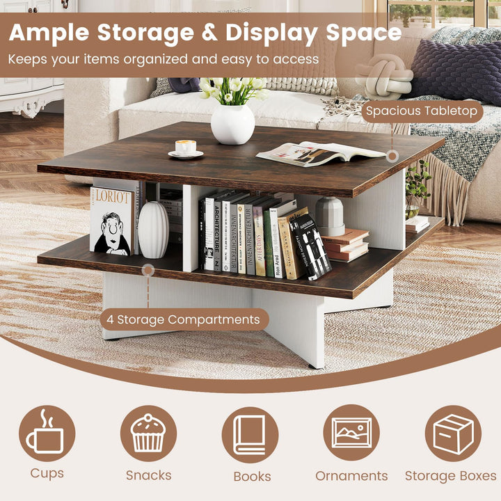 Giantex Mid Century Modern Center Table with 4 Storage Compartments