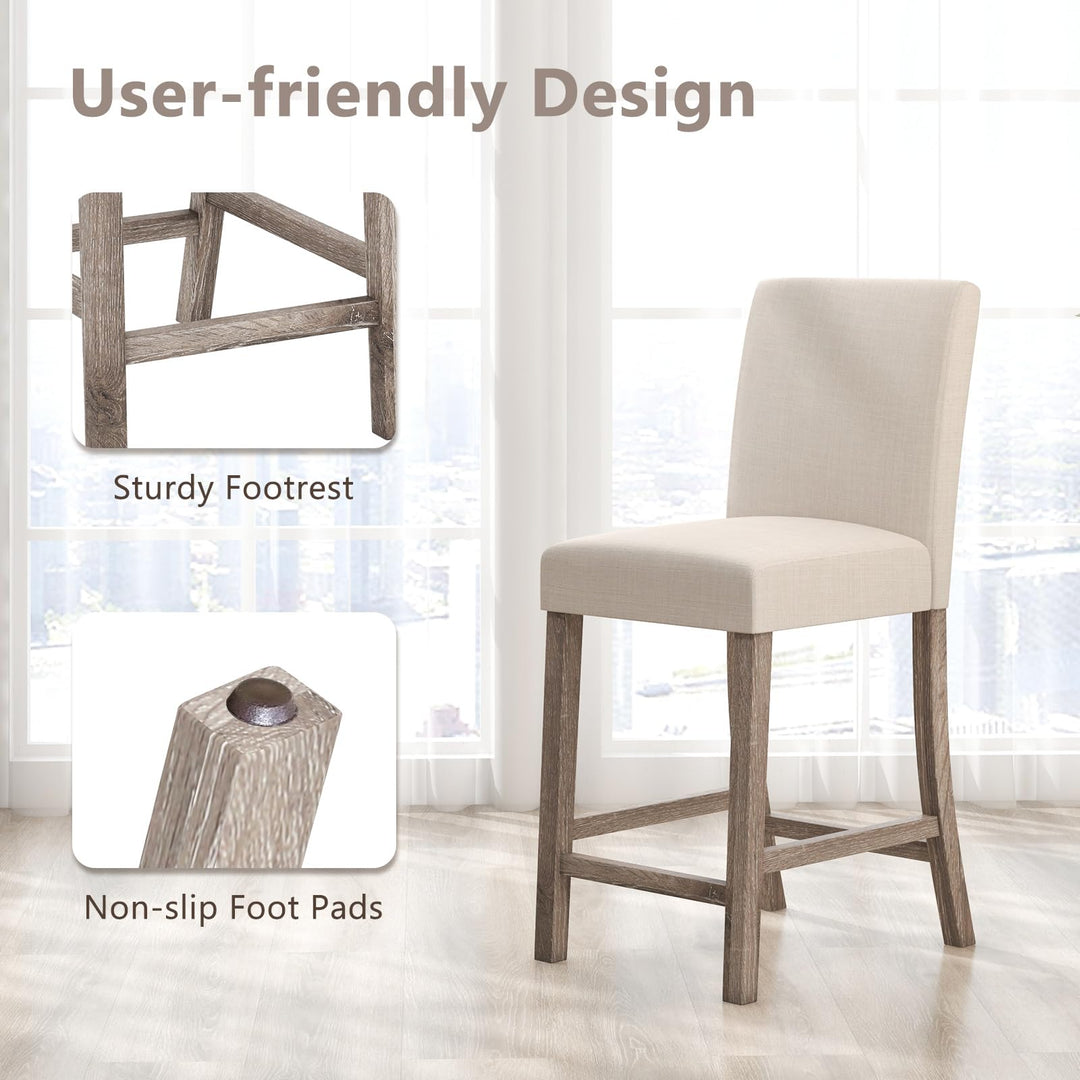 Giantex Bar Stools Counter Height, 24.5" Modern Fabric Bar Chairs with Back, Footrest & Solid Wood Legs