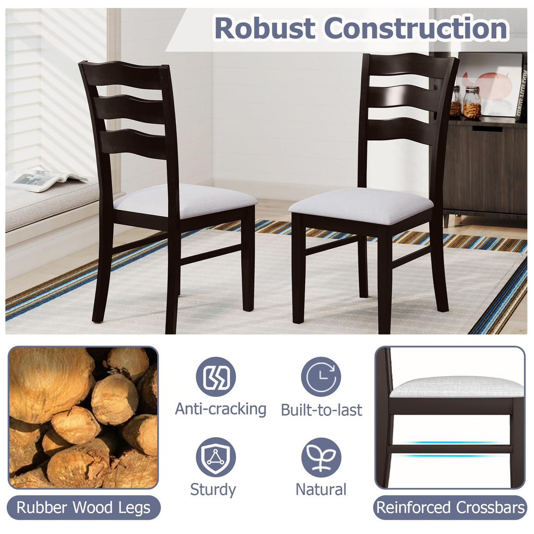 Giantex Wooden Dining Chairs Set of 2/4 with Rubber Wood Legs Fabric Padded Seat Wavy Ladder Back