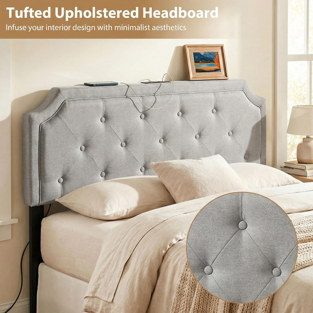 Giantex Tufted Upholstered Head Board with 2 AC Outlets