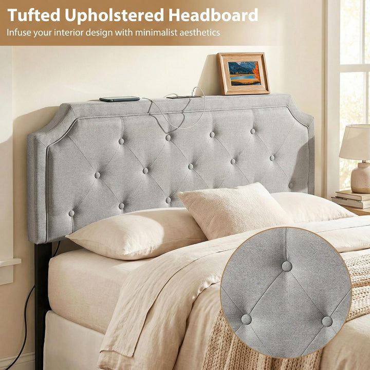 Giantex Tufted Upholstered Head Board with 2 AC Outlets