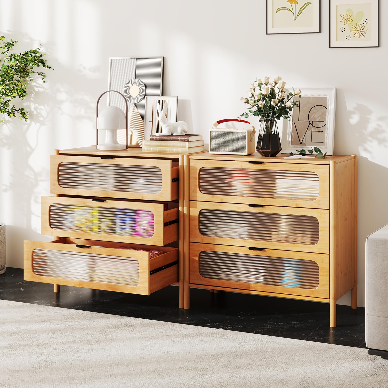 Giantex Bamboo 3-Drawer Storage Cabinet
