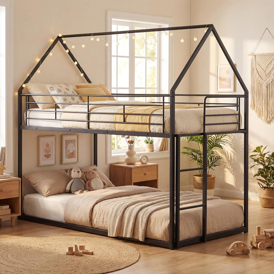 Giantex House-Shaped Twin Over Twin Metal Bunk Bed