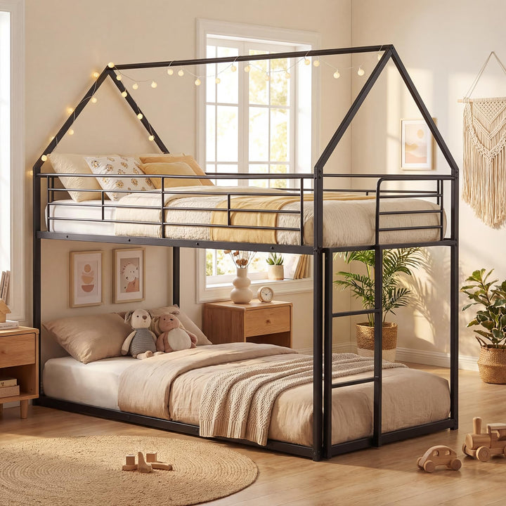 Giantex House-Shaped Twin Over Twin Metal Bunk Bed