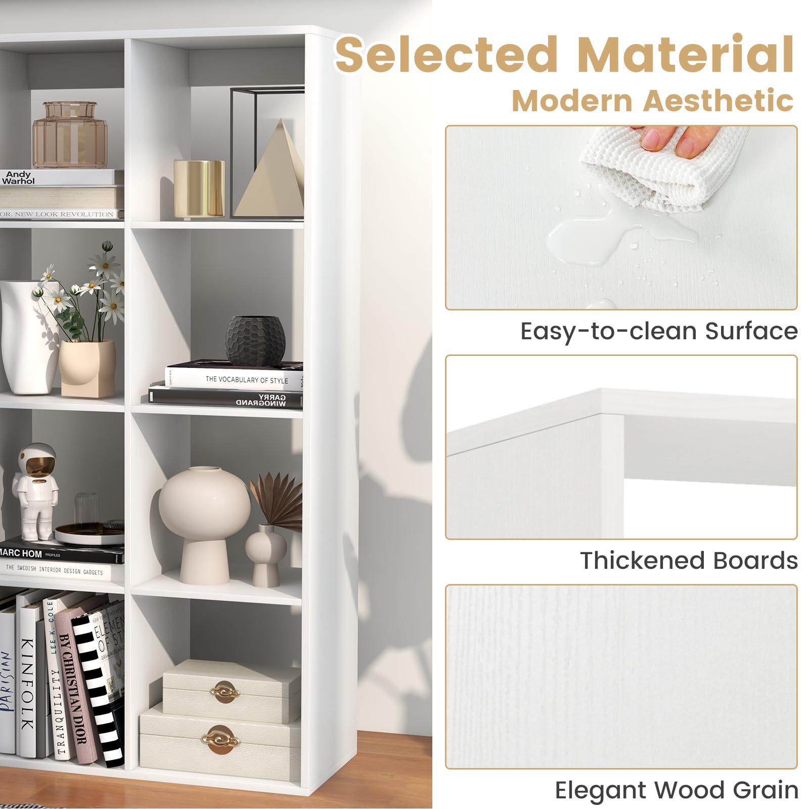 Giantex 8-Cube Bookcase, White Cubby Bookshelf w/Back Guardrail & Anti-Tipping Kits